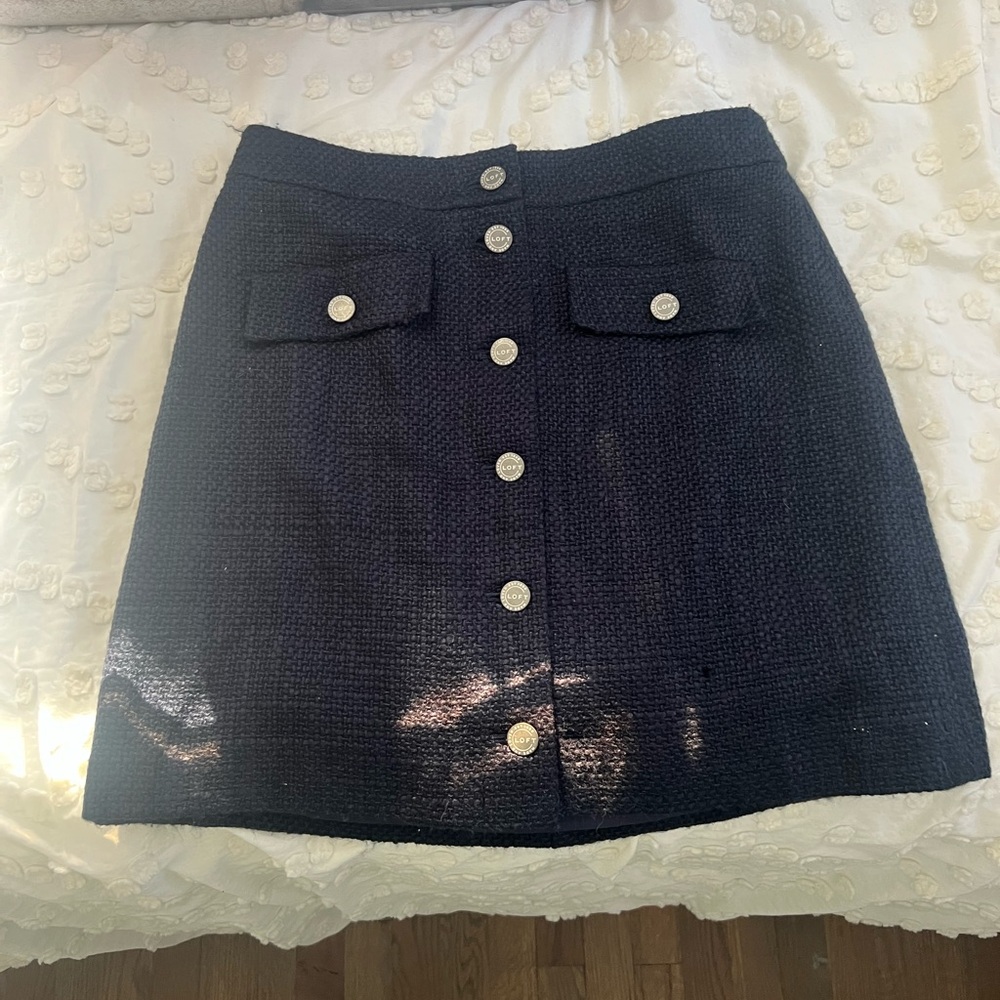 Navy Button-Front Skirt